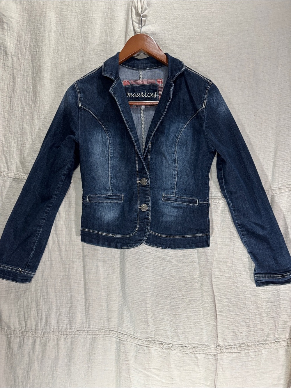 Maurices Vintage Y2K Fitted Denim Blazer Jacket Dark Wash Jean Jacket